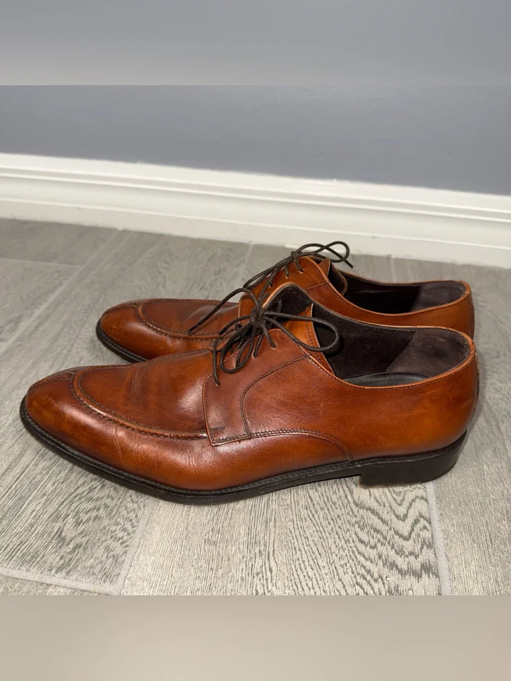 Ermenegildo Zegma Leather Apron Toe Derby Shoes 10D Cognac Brown Old Money *READ